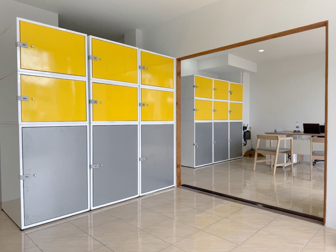Yellow and grey lockers